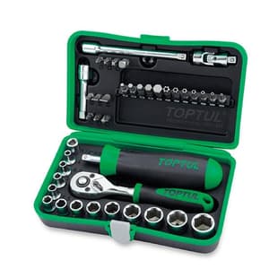 Toptul 41 Pcs Professional Grade 1/4 Inch Sq. Drive 6PT Flank Socket Set, GADW4101