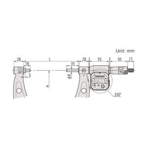 Mitutoyo 14 - 15 inch / 355.6 - 381 mm Digital Micrometer With Ratchet Stop, 293-784